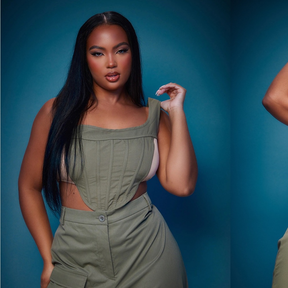 Pretty Little Thing KHAKI CARGO PANEL CORSET